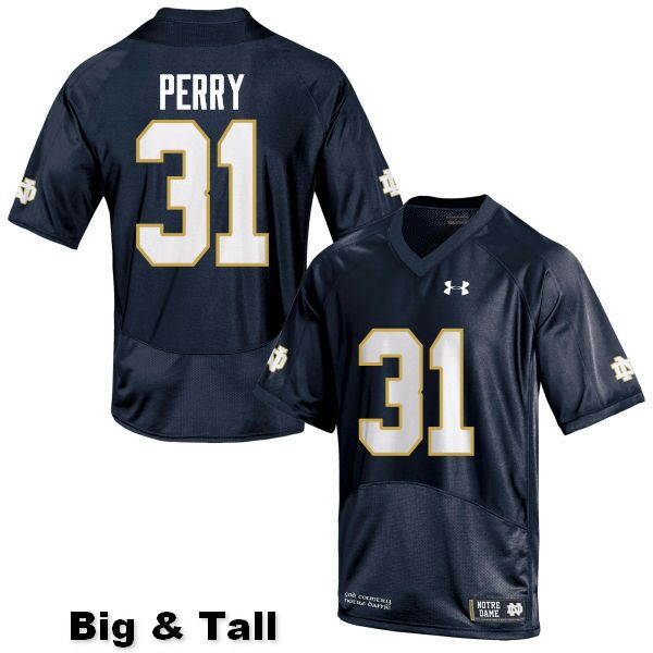 Men's NCAA Notre Dame Fighting Irish #31 Spencer Perry Stitched College Under Armour Authentic Navy Blue Big & Tall Football Jersey VV10C45WI